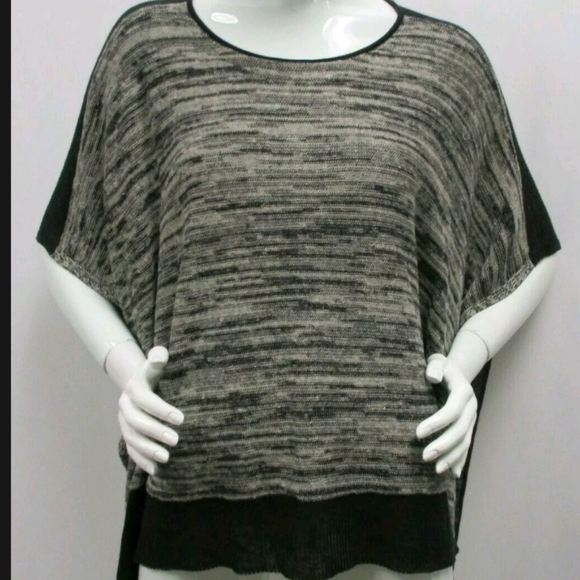 Organic linen Eileen Fisher dolman sleeve Sheer Black Knit Black Gray Sweater L